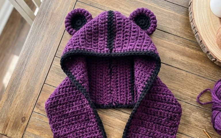 Easy Crochet Adult Bear Hooded Scarf: Free Pattern Guide