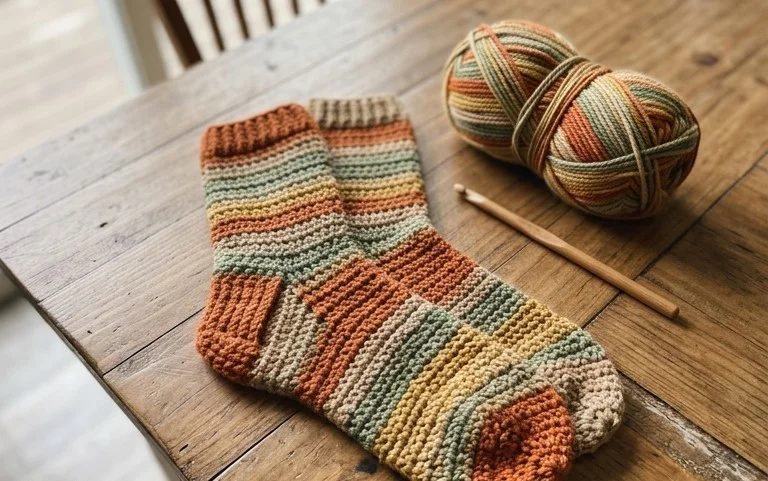 Easy Crochet One Piece Socks: Beginner Free Pattern