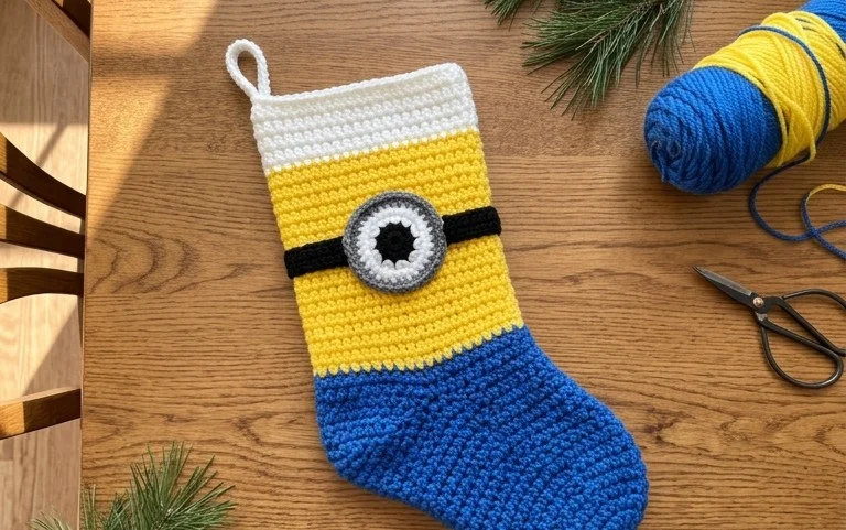 Minion-Inspired Christmas Sock: Free Beginner Pattern