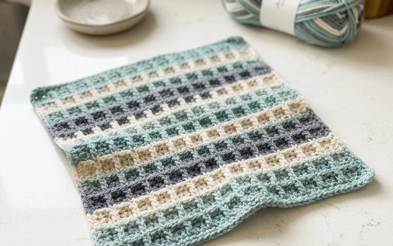 Easy Waffle Stitch Crochet Dishcloth Free Pattern
