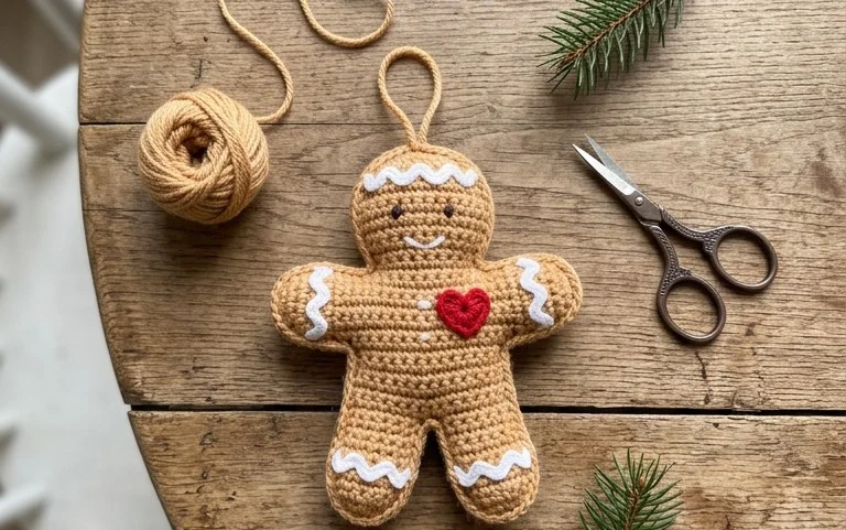 Easy Gingerbread Man Ornament Free Crochet Pattern DIY